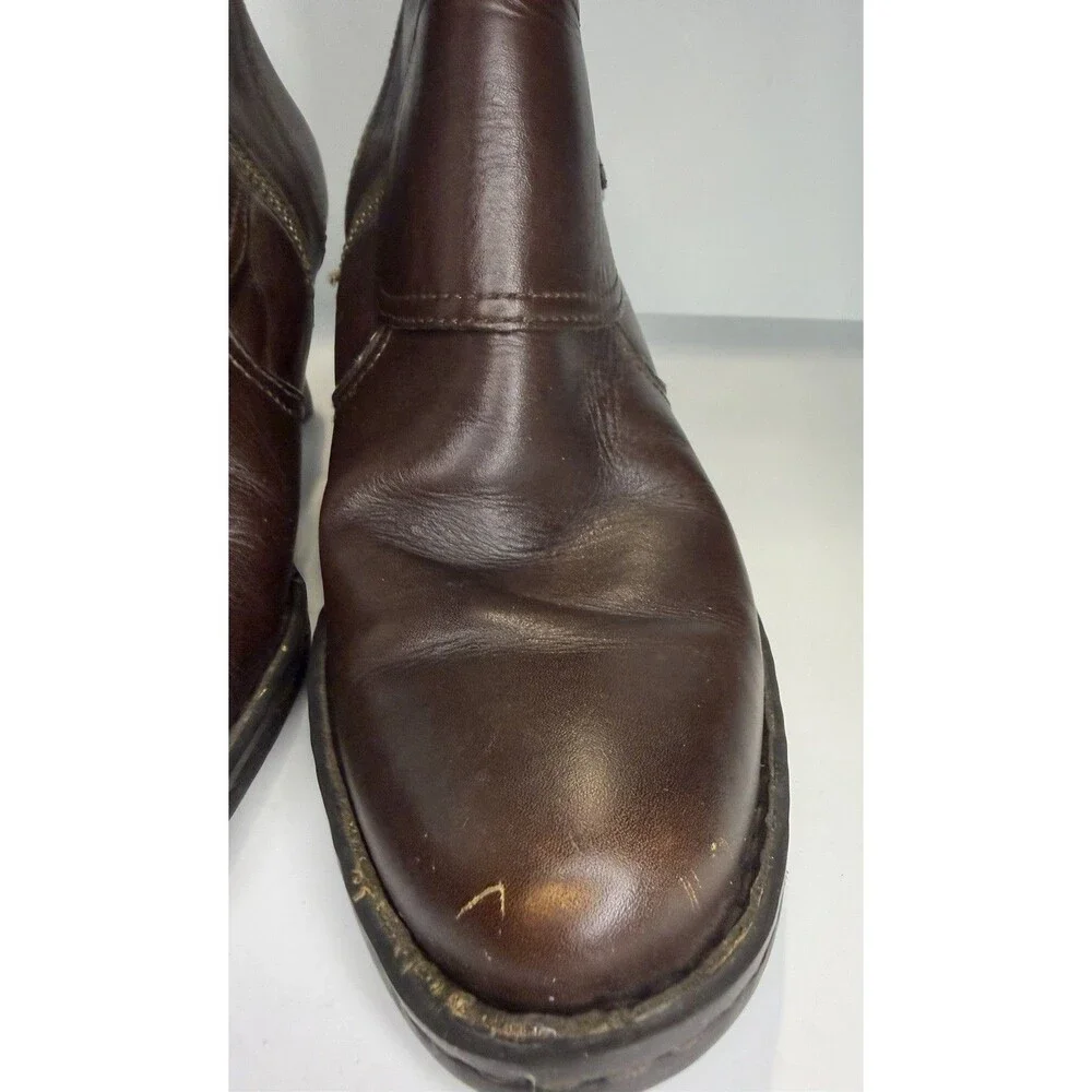 BORN BRAND LEATHER MID CALF ZIP UP/BUCKLE BROWN WOMENS BOOTSSZ 7.5